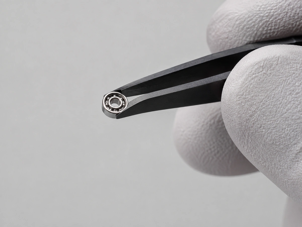 Dental handpiece bearing handled with precision tweezers during identification