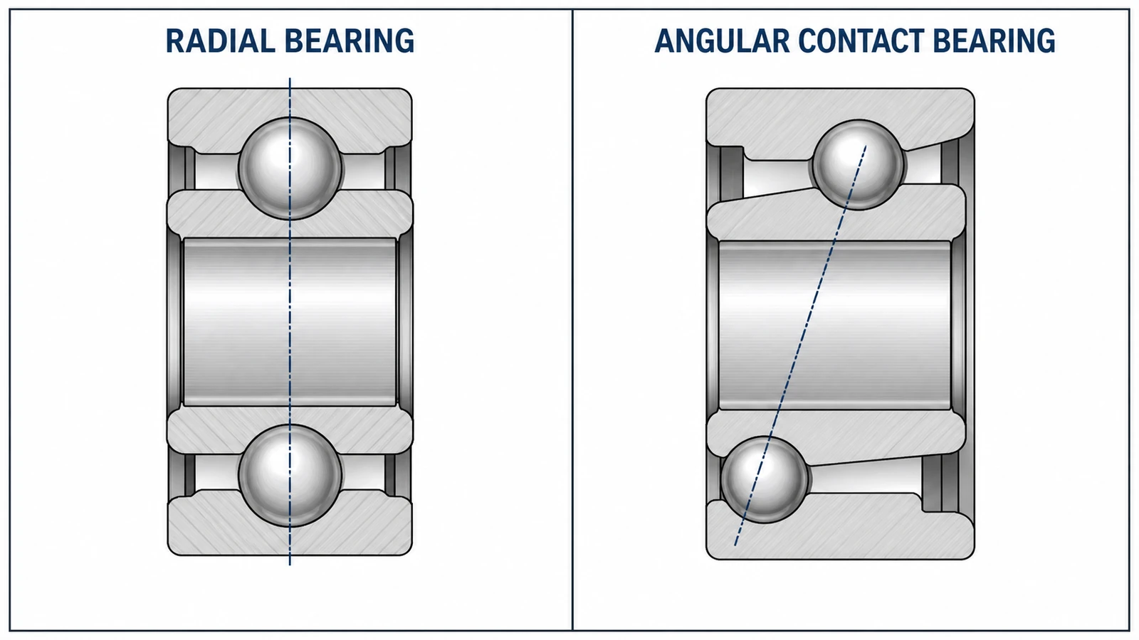 Radial contact and angular contact dental bearing construction comparison