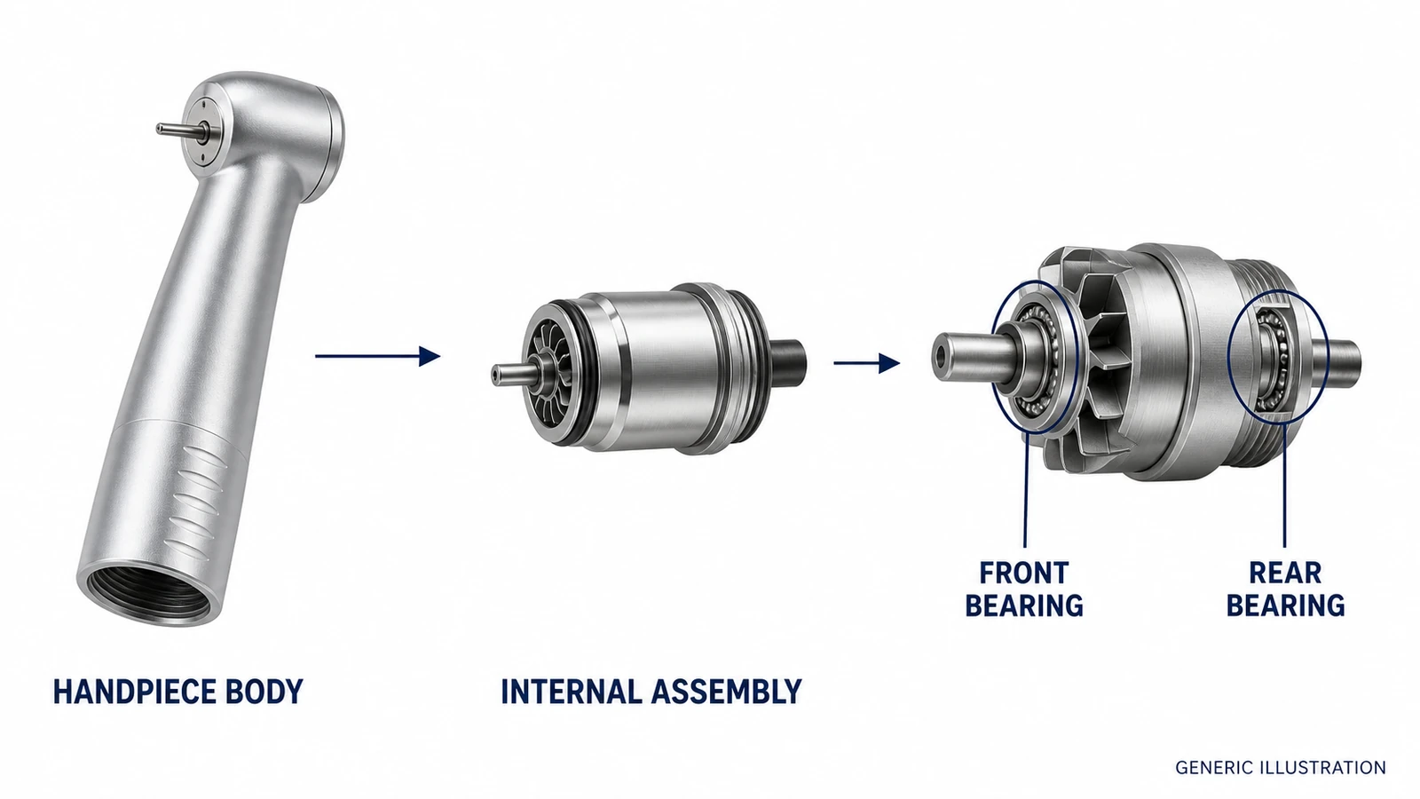 Illustration: handpiece assembly and bearing position