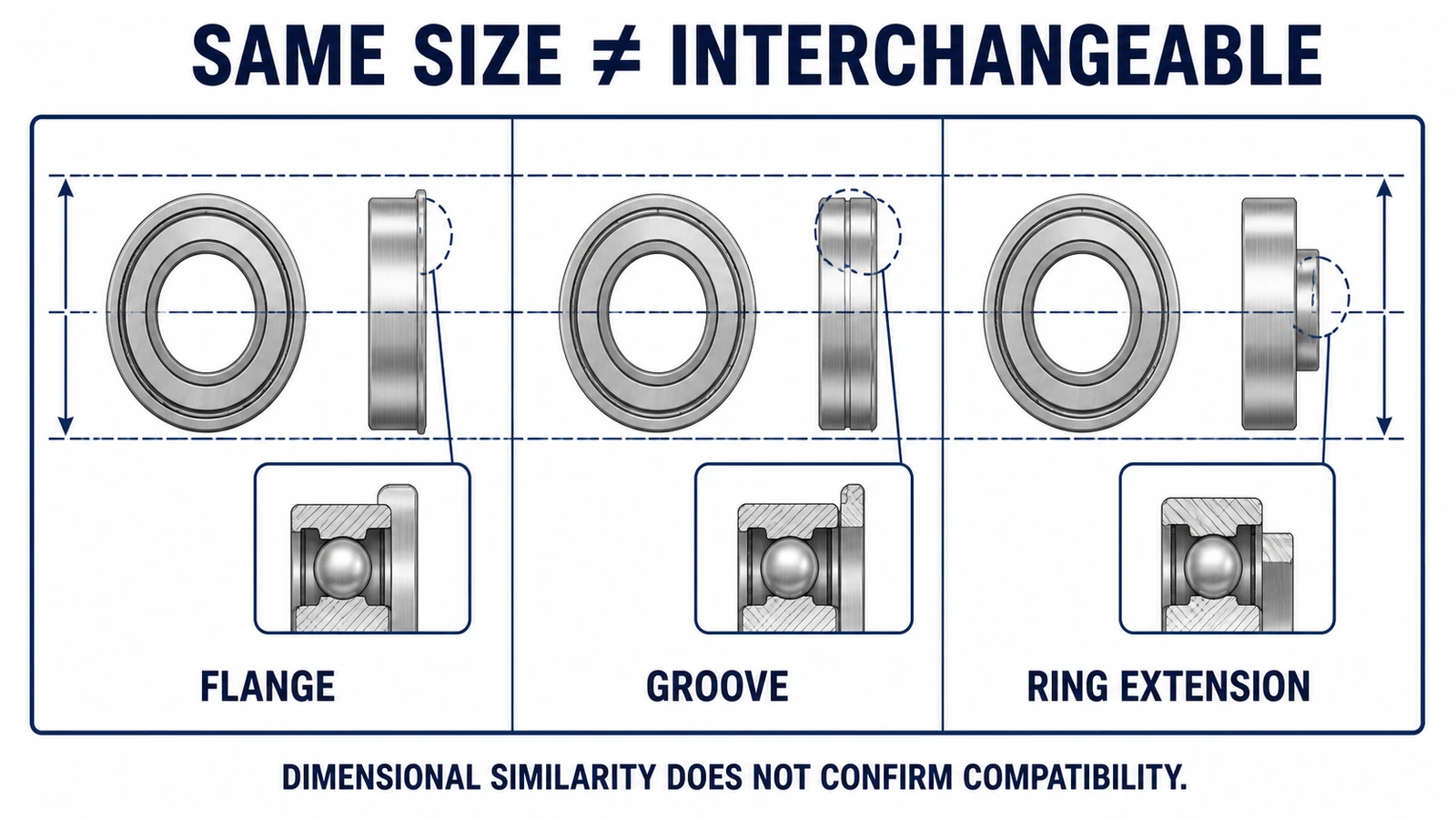 Compatibility warning showing that matching size does not prove interchangeability